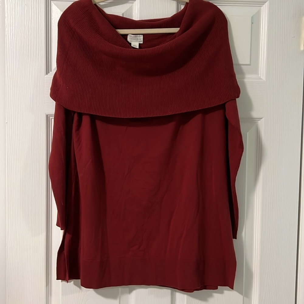 Caslon Tunic Sweater 3-in-1 Long Sleeve Knit Off Shoulder Cowl Red Sun